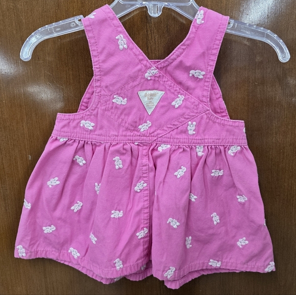 OshKosh B'gosh Pink Bunny Print Dress Overalls - Picture 2 of 3